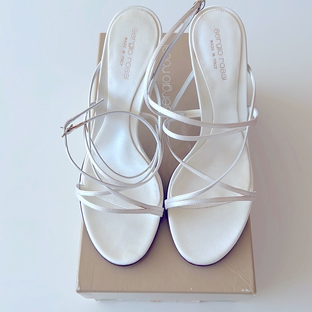 Sergio Rossi White Tess Satin Sandals Heels EU 39.5 US 9.5 Wedding